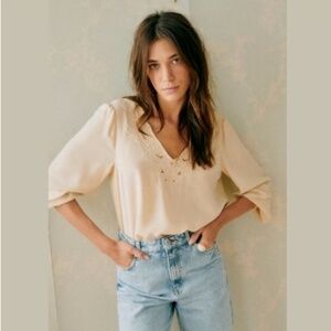Sezane Juliette Silk Blouse in Cream 36